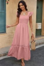 Solid Sleeveless Lace Patchwork Textured Dress - Image 14