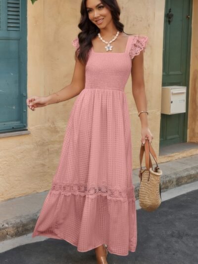 Solid Sleeveless Lace Patchwork Textured Dress Solid Sleeveless Lace Patchwork Textured Dress