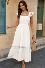 Solid Sleeveless Lace Patchwork Textured Dress - Image 16