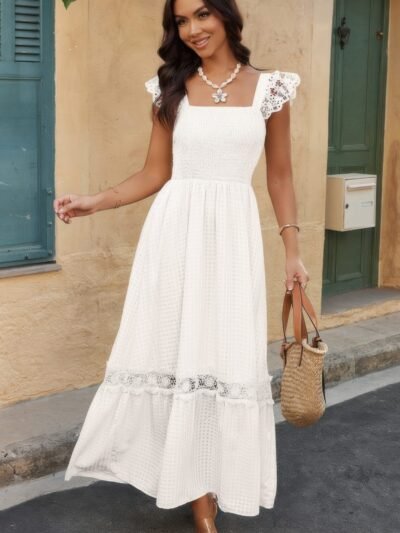 Solid Sleeveless Lace Patchwork Textured Dress Solid Sleeveless Lace Patchwork Textured Dress