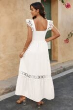 Solid Sleeveless Lace Patchwork Textured Dress - Image 17