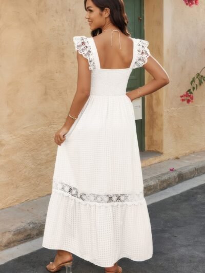 Solid Sleeveless Lace Patchwork Textured Dress Solid Sleeveless Lace Patchwork Textured Dress