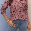 Allover Print V Neck Button Down Loose Blouse