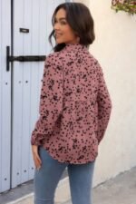 Allover Print V Neck Button Down Loose Blouse - Image 4