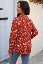 Allover Print V Neck Button Down Loose Blouse - Image 10