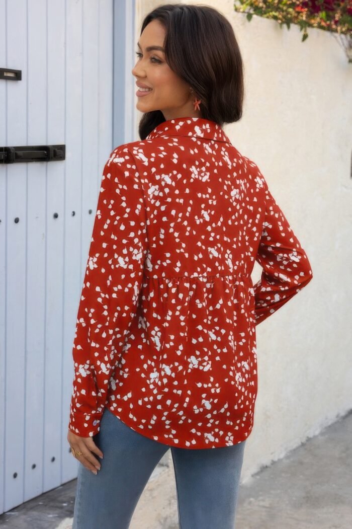 Allover print v neck button down loose blouse - image 10