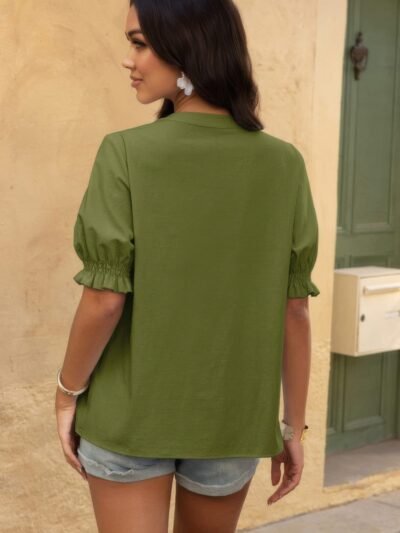 V Neck Boho Puff Short Sleeve Button Down Shirt V Neck Boho Puff Short Sleeve Button Down Shirt