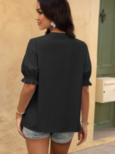 V Neck Boho Puff Short Sleeve Button Down Shirt V Neck Boho Puff Short Sleeve Button Down Shirt