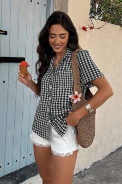 Plaid Short Sleeve Button Down Pocket Shirt