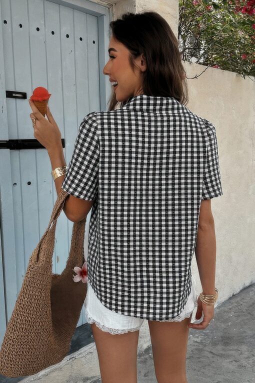 Plaid Short Sleeve Button Down Pocket Shirt - Image 3