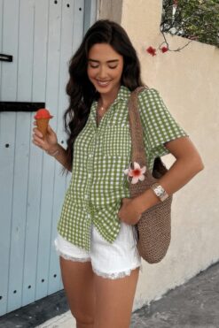 Plaid Short Sleeve Button Down Pocket Shirt
