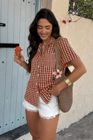 Plaid Short Sleeve Button Down Pocket Shirt