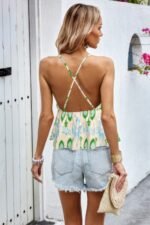 Sleeveless Criss Cross Backless Cami Graphic Tee - Image 14