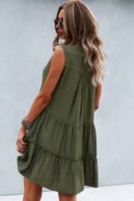 Solid V Neck Flat Collar Tiered Shift Dress - Image 2