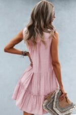 Solid V Neck Flat Collar Tiered Shift Dress - Image 7