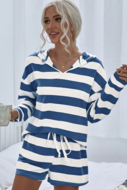 Two Pieces Striped Pajama Oversized Long Sleeves Set