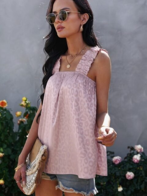 Leopard Stretch Wide Sling Tank Top