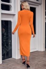 Cut Out V Neck Long Sleeves Slit Bodycon Dress - Image 7
