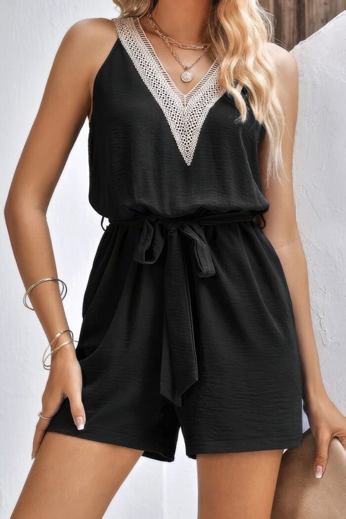 Lace trim v neck sleeveless tank romper - image 2