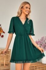 Solid Ruffle Hem Swiss Dot Short Sleeve Midi Dress - Image 4