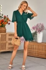 Solid Ruffle Hem Swiss Dot Short Sleeve Midi Dress - Image 5