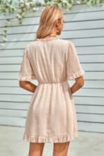 Solid Ruffle Hem Swiss Dot Short Sleeve Midi Dress - Image 8