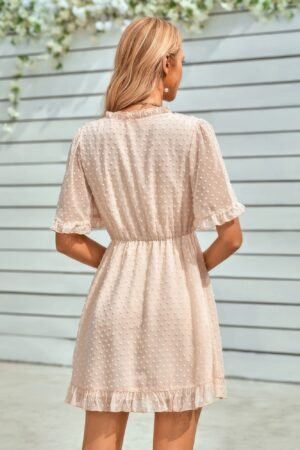 Solid Ruffle Hem Swiss Dot Short Sleeve Midi Dress Solid Ruffle Hem Swiss Dot Short Sleeve Midi Dress
