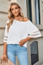 One Shoulder Lace Bell Sleeve Loose Tunic Shirt
