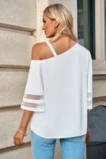 One Shoulder Lace Bell Sleeve Loose Tunic Shirt