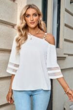 One Shoulder Lace Bell Sleeve Loose Tunic Shirt