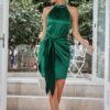 Sleeveless Halter Satin Belt Fit Short Dress