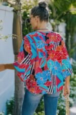 V Neck Button Kimono Sleeve Top - Image 2