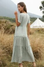 Elegant Floral Ruffle Deep V Neck Slit Dress - Image 5