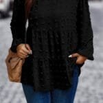 Plus Swiss Dot Round Neck Ruffle Hem Blouse