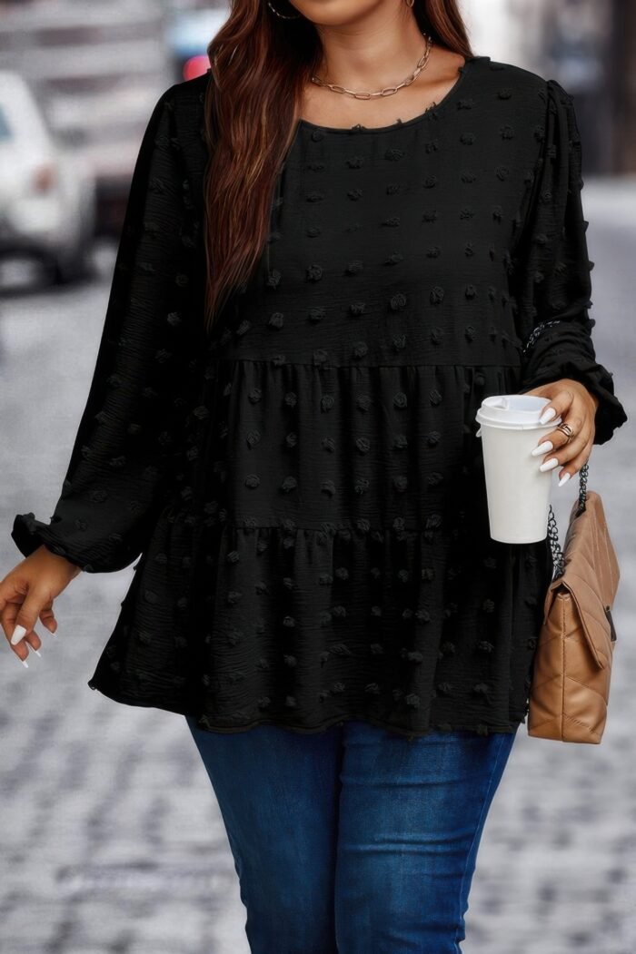 Plus swiss dot round neck ruffle hem blouse - image 2