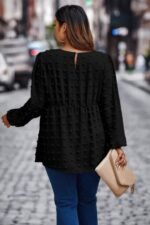 Plus Swiss Dot Round Neck Ruffle Hem Blouse - Image 4