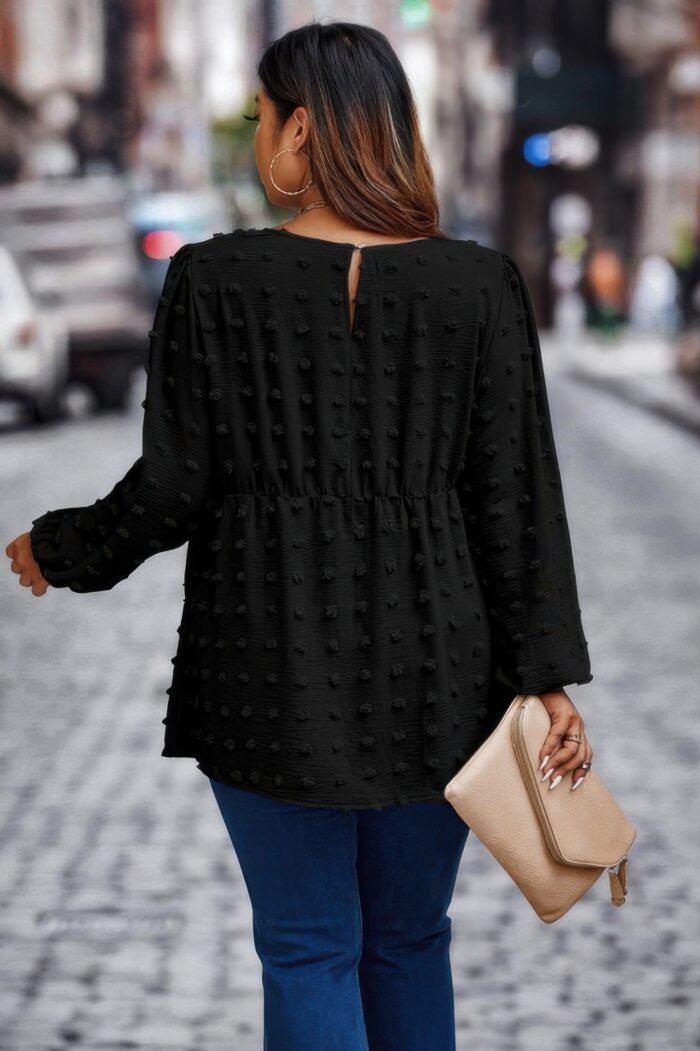 Plus swiss dot round neck ruffle hem blouse - image 4