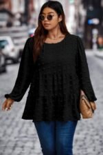 Plus Swiss Dot Round Neck Ruffle Hem Blouse - Image 5