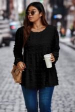 Plus Swiss Dot Round Neck Ruffle Hem Blouse - Image 6