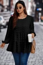 Plus Swiss Dot Round Neck Ruffle Hem Blouse - Image 7