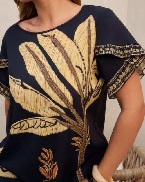 Plus Tropical Print Ruffle Hem Sleeve Blouse
