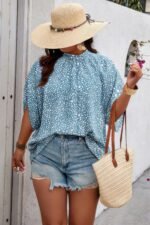 Plus Size Random Printed Short Sleeve Loose Shirt - Image 8