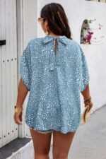 Plus Size Random Printed Short Sleeve Loose Shirt - Image 9