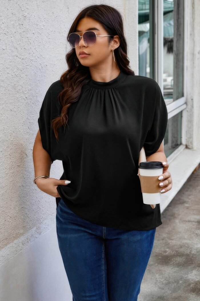 Plus mock neck batwing sleeve loose tunic top - image 2