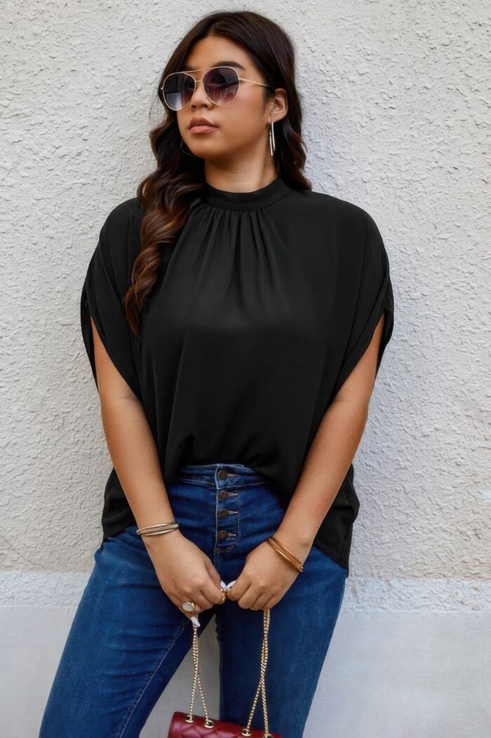 Plus mock neck batwing sleeve loose tunic top - image 3