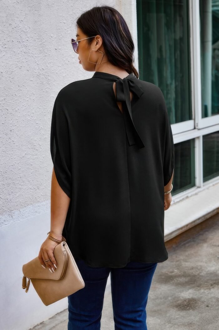 Plus mock neck batwing sleeve loose tunic top - image 4
