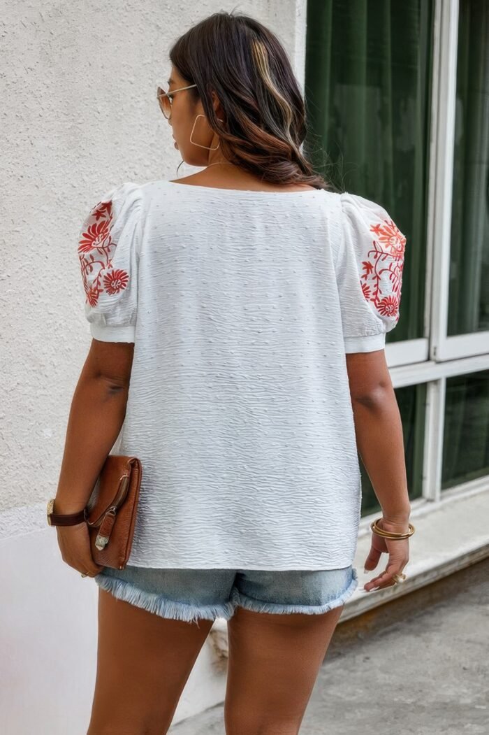 Plus size square neck floral puff sleeve shirt - image 5