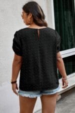 Plus Size Solid Swiss Dots Short Sleeve Blouse