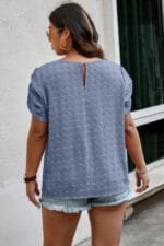 Plus Size Solid Swiss Dots Short Sleeve Blouse