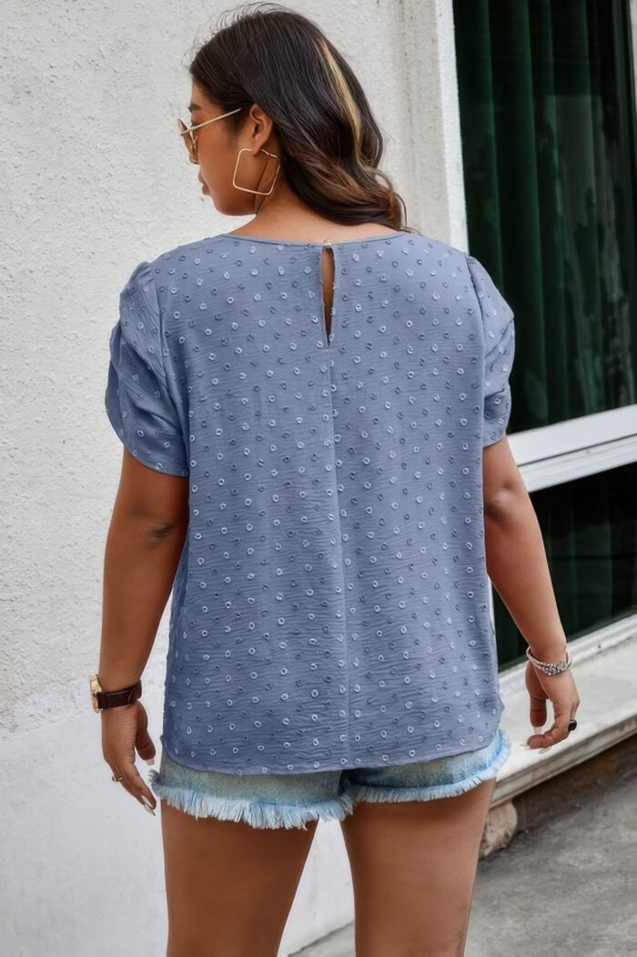 Plus size solid swiss dots short sleeve blouse - image 7